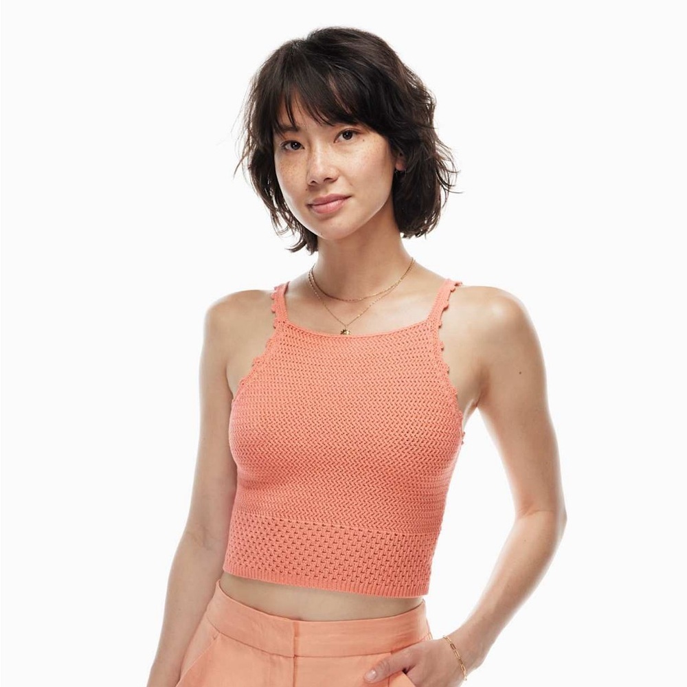 Aritzia Wilfred Sunset Top Womens Orange Crochet Cropped Strappy Tank Large